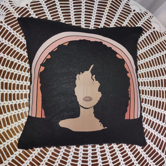 Rag Frog Revival Black woman with  rainbow Throw pillow COVER ONLY size 12"x12" - Picture 1 of 4